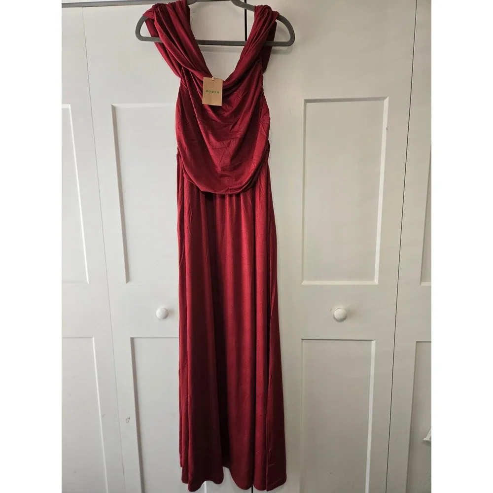 Boden Bunched Bardot Red Off Shoulder Maxi Dress Lenzing 12R NEW